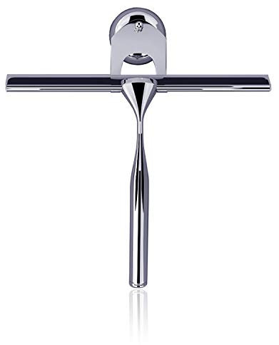 ZEEX Stainless Steel Window Squeegee Shower Cleaner - Chrome Window & Shower Screen Wiper with Suction Cup Hook Holder For Cleaning Window Glass Tabletop Windshields Kitchen Mirror