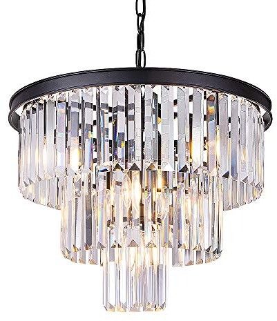 Wellmet 20 inch Crystal Chandelier, 3-Tier Contemporary Modern Bathroom Chandeliers, 7-Light Adjustable Hanging Pendant Ceiling Light for Bedroom, Entryway, Dining Room, Girls Room, Foyer
