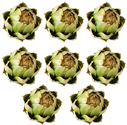GiftYou 8-Pack Large Green Faux Artichokes - Artificial Vegetables and Fake Fruits for Kitchen Decorations (Green)