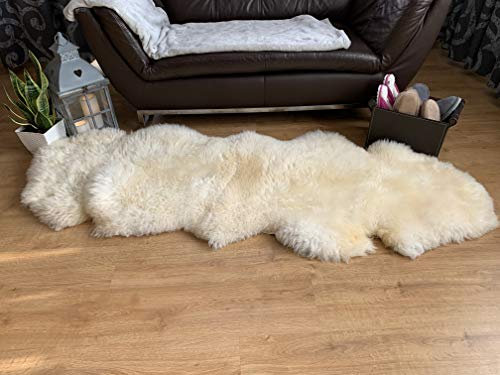 Sheepmania Tapis double en peau d'agneau véritable non ciselé - Poils longs denses en peau de mouton véritable jusqu'à 10 cm - Blanc