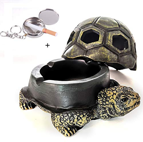 RUITASA Cendrier décoratif en forme de tortue - Cendrier en résine avec couvercle - Accessoires décoratifs pour fumer - Pour la maison et le bureau