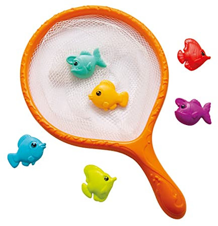 Simba 107796088 - Kescher mit Fischen, Fische sinken langsam im Wasser, Fischernetz, Babyspielzeug, Angeln, Angelspielzeug, 31cm, Unterwassertiere je 5,5cm, ab 18 Monaten