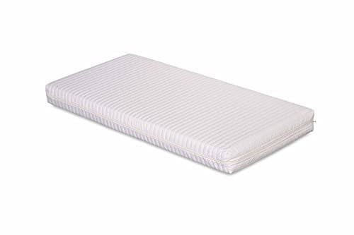 Evergreenweb Matratze für Babybett, Kinderbett, Höhe 10 cm, mit abnehmbarem und waschbarem Bezug, maschinenwaschbar, mit Kissen gegen Erstickungsgefahr. (Weiß, 64 x 124 cm)