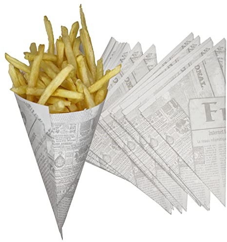 Tocnvoe - Papier Cône, 100 unités, Conteneur de Frites de Pommes, Papier Anti Grasse, Papier sulfurisé, Cônes en papier, Sacs en papier, Plats à emporter, 17x17x24cm a01 Blanc