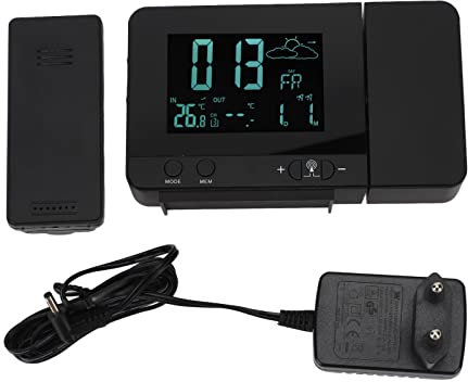 Digital projektionsväckarklocka för sovrum med väderstation, trådlös inomhustermometer, utomhustermometer, USB-laddare, dubbla väckarklockor för sovrum (#1)