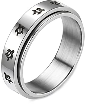 Mesnt Hochzeit Ringe, 6MM Schildkrötenmuster Einfacher Bandring Für Anti-Angst Silber Größe 62 (19.7)