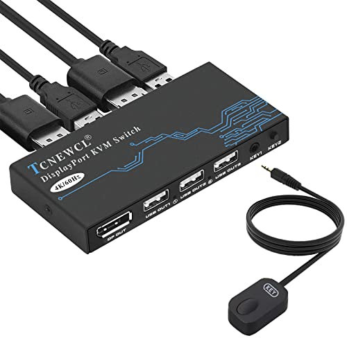 TCNEWCL KVM DisplayPort, 2 Porte 4K@60Hz 2 PC 1 Monitor, Condivisione Tastiera Mouse Stampante, USB 2.0 DP1.2 per Box Laptop PC Xbox HDTV