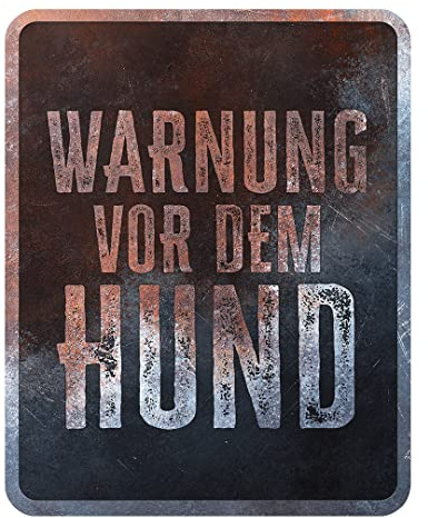 D&D Home, Warnschild Achtung vor dem Hund, 25 x 20 x 0,3 cm, deutsche Version, schwarzer Hintergrund, rostbeständiges Metallschild mit lustigem Text