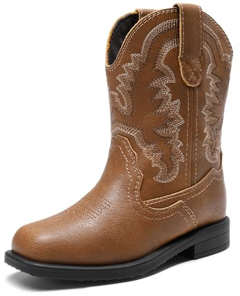 DREAM PAIRS Kids Boys Girls Cowboy Boots Western Square Toe Riding Mid Calf Knee High Boots,Size 8 Little Kid,Brown,SDBO2307K