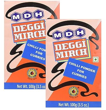 MDH Various Seasoning Masala Powder - Spices Mix Curry Masala Recipe Mixes Casserole Seasoning Herbs - Aromatic & Enhances the flavor of the meal (Deggi Mirch Powder (100g), Pack of 2)