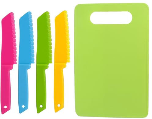 ZEACCT Set di 5 Coltelli da Cucina per Bambini, Coltello per Bambini con Tagliere, Set di Coltelli da Cucina per Bambini, Coltello in Plastica per Frutta, Coltello in Plastica per Cucinare