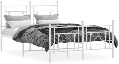 vidaXL Sängram med huvudgavel och fotgavel vit metall 120x200 cm, säng, metallsäng, metall sängram, sängar, metallsängar, metall sängramar, gästsäng