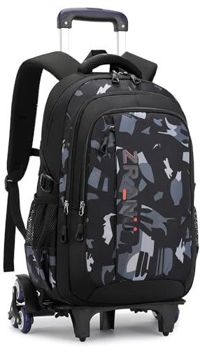 Amythe Schulrucksack Trolley für Jungen Herren Rucksack mit Rollen Schulranzen Jungen Teenager, Wasserdichter Lässige Daypack 16 Zoll, Großer Kinderrucksack, Schwarzer
