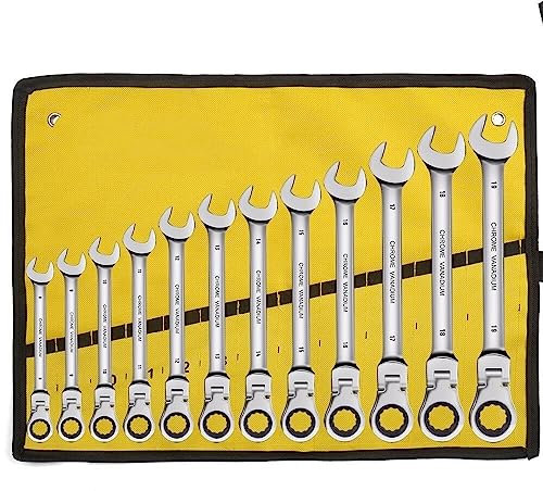 Llaves Fijas Con Carraca Juego de llaves de trinquete de cabeza flexible - Llaves combinadas de trinquete métricas Juego de llaves de engranajes Juego de herramientas de reparación de llaves de coche