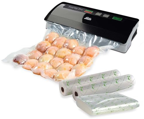 Solis Macchina sottovuoto EasyVac Pro con funzione di tenuta istantanea, confezione risparmio con pellicole compostabili e sacchetti, macchina sottovuoto per alimenti, accessori da cucina ideale per