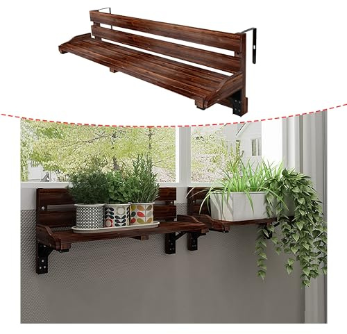 Mesa de bar para balcón para barandillas, estante de almacenamiento colgante, soporte de flores pequeño para balcón, mesa auxiliar plegable, mesa de bar plegable que ahorra espacio, para patio, porche