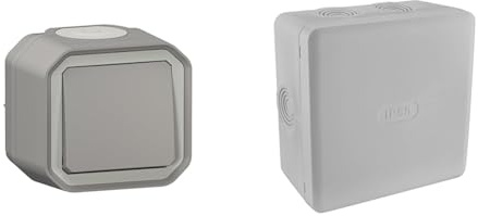 LEGRAND - Interrupteur Mural Etanche Simple ou Va-et-vient 10A Plexo - Commande & Debflex - 718808 Boite de derivation electrique etanche exterieur - IP55 115X115 cm, Gris