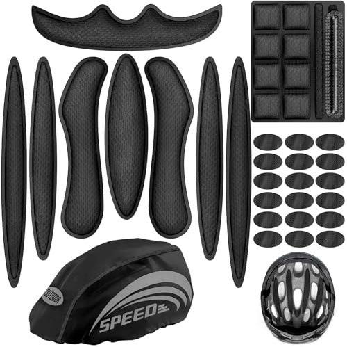 Mbsomnus Fahrradhelm Polster Ersatz Kit Mit Regenschutz, Helmpolster Schaumstoff, Klettpunkte, Wasserdichter Helmüberzug Schwarz Für Motorrad Helm Innenpolster Zubehör