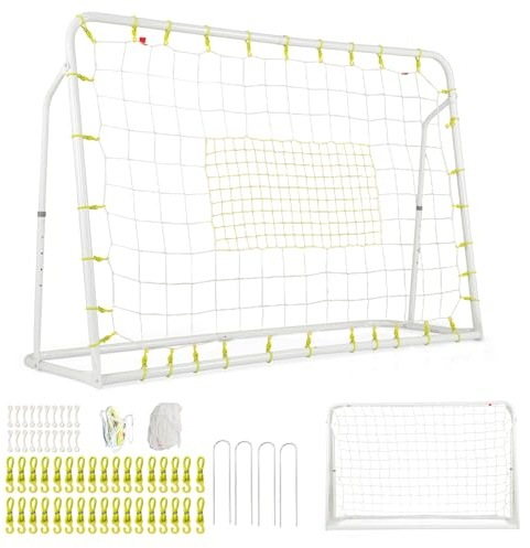 COSTWAY Porteria Futbol Niños, 187 X 122,5 cm, 2 en 1 Porteria Futbol Jardin con Red de Rebote Y Red de Fútbol, Ángulo Ajustable, para Niños y Adultos