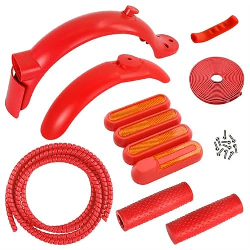 MUEOSI Modification du garde-boue arrière 7 ensembles de scooter électrique, for Xiaomi, M365/Pro/Pro2, couvercle de roue de garde-boue, tubes d'enroulement de tube de ligne bandes réfléchissantes(Rot