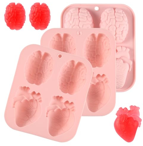 3pz Silicone 3D Stampo Cuore Cervello, Stampi Silicone Gelatina a Forma di Organi Stampi Halloween per Oggetti di Scena per Feste di Halloween Budino Cioccolato Dessert Gelatina (Rosa)