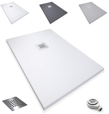 Platos de Ducha Antideslizantes de Resina, Antibacterianos, Resistentes al Calor y Rayados, Nula Absorción de Agua, Blanco, Negro y Beige (Ral 9003 BLANCO, 70 x 80)