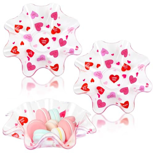 Tioncy 4 Pcs Valentine's Day Plastic Bowl 8 inches Pink Red Love XOXO LOVE YOU SWEET HEART Plastic Bowl Heart Bowls Snack Fruit Candies Holder for Valentine's Day Party Supplies