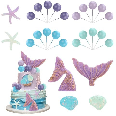 Xialvyu 26 Stück Meerjungfrau Kuchen Dekoration, Meerjungfrau Kuchen Topper, Meerjungfrau Cake Topper Geburtstag, Ozean Theme Tortendeko, Meerjungfrau Schwanz Muschel Kuchen Topper