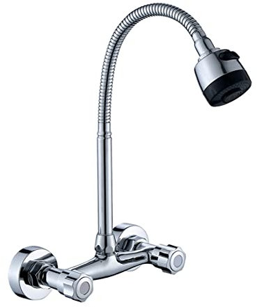 DPNABQOOQ Wall Mounted Kitchen Faucet Brass Chrome Spray Sink Tap Dual Handle Double Hole Cold and Hot Water Mixer Tap Washbasin Faucets(3)