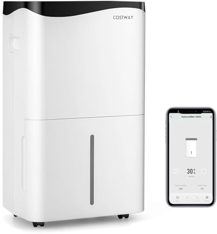 COSTWAY Deshumidificador Móvil, 50L/Día, Pantalla LED con Depósito de 5L, 4 Modos, 24h Temporizador, 2 Velocidades, Auto-Apagado, Deshumidificador Silencioso para Dormitorio Sala de Estar (50L/Day)