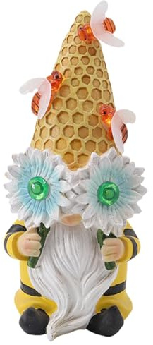 Ornements solaires de jardin, figurine de nain en résine, lampes solaires en forme d'abeille, décorations de cour, sculpture de nain en résine, décorations extérieures, 22 x 10 x 10 cm pour terrasse,