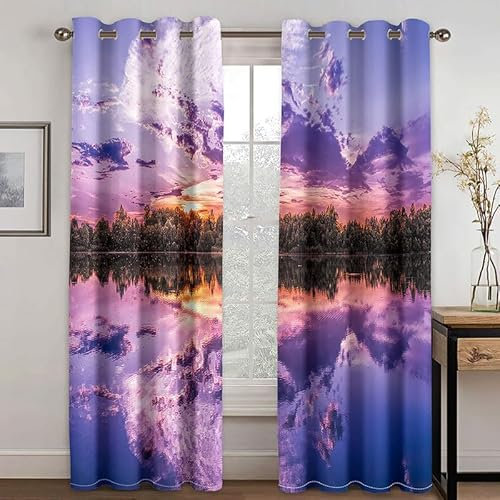 Rptidmv Vorhänge mit Ösen 2er Set See Modern Blickdichte Vorhang Thermovorhang Kälteschutz Verdunklungsvorhänge für Wohnzimmer Schlafzimmer Kinderzimmer 140 x 175 cm (BxH)