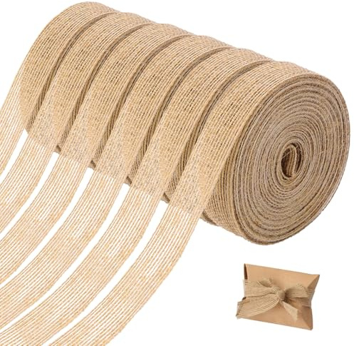 6 Rollen Sackleinen Bänder Natürliche,Juteband Rolle 1.5cm Fein | Vintage Dekoband Jute,Breit Dekoband Jute, Juteband,Burlap Band für Geschenk,Hochzeit,Esstisch,Blumenstrauß Dekoration(30M)