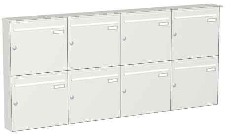 KNOBLOCH Briefkastenanlage | Aufputz | 8-Fach | Verkehrsweiß RAL 9016 | senkrecht | optional 2. Namensschild & 3 Schlüssel