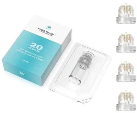 Derma Stamp Hydra Roller H20 Facial Skincare Tool with 4 Gold Titanium 0.25mm/0.5mm Replacement Heads & Serum Applicator, Reusable Device for Hair, Beard,Skin (0.5mm)