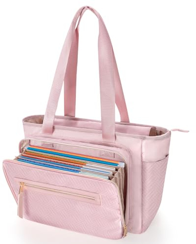 Prokva Borsa Tote per Insegnanti da Donna da Lavoro, Borsa per Laptop da 15,6” con Organizer a Fisarmonica, Borsa porta Computer Pratica per Insegnanti, Designer, Ufficio, Università, Viaggi, Rosa