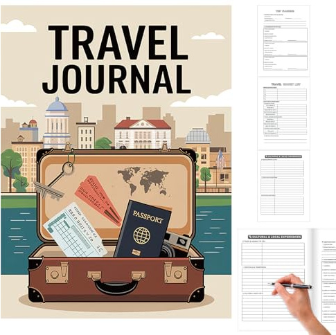 Travel Journal for Women Laminated Cover Ruled Checklist Notebook with