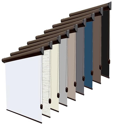 Thermo Rollo nach Maß Verdunklungsrollo Seitenzugrollo mit Kassette | Breite 35-170cm | Höhe 80-220cm | 9 Farben | Wandmontage | Für Türen und Fenster | Silberne Beschichtung | Profil Dunkelbraun