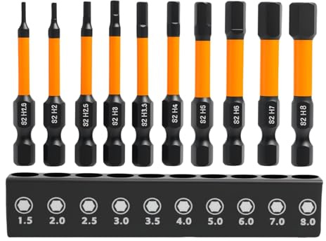 10 Pcs Hex Allen Key Drill Bit Set, Magnetic Impact Screwdriver Bits | S2 Steel Construction, 50 mm Length, H1.5 To H8 Sizes, Allen Wrench Drill Bits
