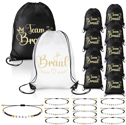 TUZELIYA JGA Accessoires Frauen für Junggesellenabschied, 11 PCS Team Bride Turnbeutel und 11 PCS JGA Armbänder Frauen für Dating, Hochzeit, Braut Party, Begleitgeschenk