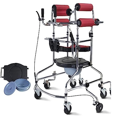 Gehgestell Rollator, Stehhilfe für ältere Erwachsene, zusammenklappbar, mit 8 Rädern und Toilette mit Deckel, leichte Mobilität, höhenverstellbar, Rollen und Training zur Patientenerholung,