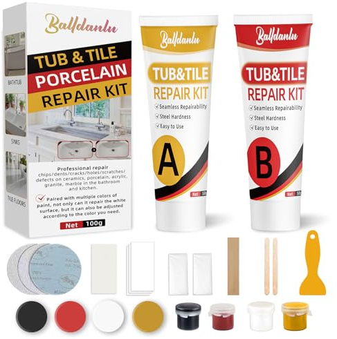 Bath Repair Kit White, Bathtub and Sink Repair Kit, Enamel Tub Tile and Shower Tray Repair, Bathtubs Crack Refinishing to Repair Chips, Scratches, Holes, Cracks