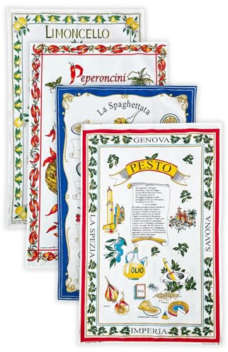 BLU RITMO Juego de paños de cocina, paños de cocina de algodón fabricados en Italia, paños absorbentes multiusos de colores, paño grande 55 x 85 cm (Sapori - 4 piezas)