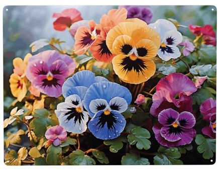 Funny Wall Decor Metal Signs Pansy Flowers Garden Sign Decor Outdoor Hanging Vintage Yard Decorative Metal Sign for Farmhouse Home Horror Theme Bar Decor Tin Signs Gifts 12x16 Inch