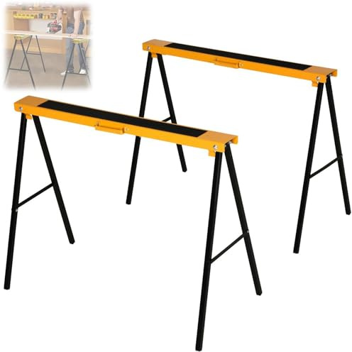 Heavy-Duty Folding Sawhorse, Adjustable Steel Log Stand for Woodworking and Firewood Cutting, Twin Pack