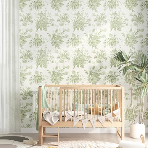 Yullpaper Tapete Blumen Klebetapete Grün Selbstklebend Wand Klebefolie für Möbel Küchenschränke Grüne Blätter Muster Tapeten Schlafzimmer Dekorfolie Möbelfolie Selbstklebend Küchentapete 44.5 x 260CM