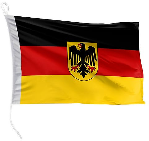 FLAGLY Premium Bootsfahne Deutschland mit Adler 45 x 30 cm - 115g/m² Stoffgewicht - gedruckt, robust mit Strick & Schlaufe, Bootszubehör Motorboot (45 x 30 cm - Deutschland mit Adler)