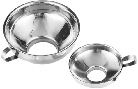 2 Confezioni di Imbuti per Invasatura, Imbuto per Marmellata a Bocca Larga in Acciaio Inox Spesso con Manico, Imbuto da Bere Portatile Antiruggine per Cucina, Liquidi, Olio e Polveri Silver