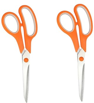 2Pcs Orange 8 Student Scissors, Multifunctional Scissors, Professional Stainless Steel Comfort Grip, Handmade Projects Suitable for Students, Comfort Right/Left Handed Cutting and Measuring Devices