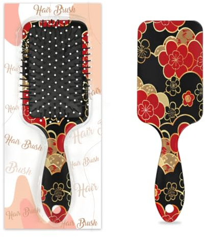 Cepillo de pelo tradicional japonés con diseño de flores de cerezo para mujeres y niñas, cepillo antiestático de cerdas de nailon suave para desenredar, diseño de ventilación ligero para cabello